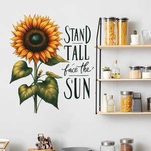 Waterproof sunflower wall decal with Stand Tall Face The Sun lettering for home decor