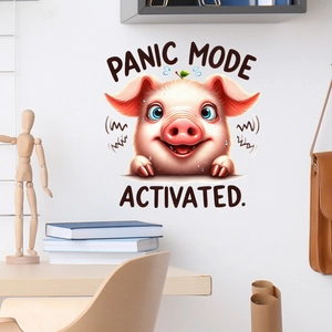 Cute pink pig wall sticker with Panic Mode Activated text for living room decor