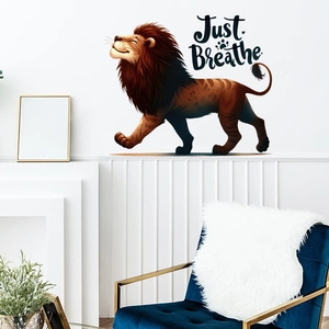 Cartoon Lion Just Breathe Wall Sticker Removable PVC Animal Mural For Kids Nursery Living Room Bedroom Home Decoration