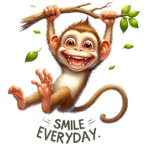 Self-adhesive wall sticker featuring a cheerful cartoon monkey hanging from a tree branch