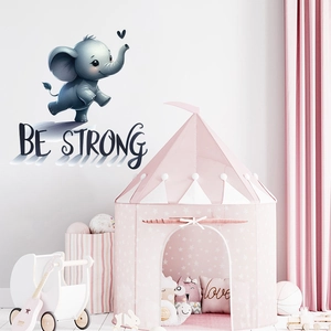 Cartoon elephant wall decal with Be Strong quote for nursery or kids room decoration