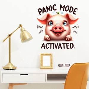 Funny Cartoon Pig Panic Mode Activated PVC Waterproof Wall Sticker For Home Office Bedroom Living Room Decoration