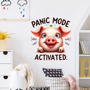Cute pink pig wall sticker with Panic Mode Activated text for living room decor