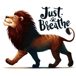 Cartoon lion wall sticker with 'Just Breathe' quote for living room and bedroom decor