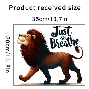 Detail of lion wall sticker with Just Breathe quote showing size 35x30 cm
