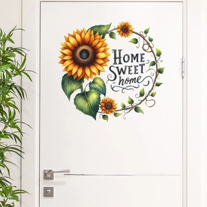 Detailed wall sticker featuring a sunflower wreath and Home Sweet Home artistic text