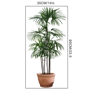 Detail view of a 60x35cm green potted plant wall sticker with leaf texture details
