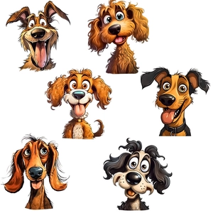 Funny cartoon dog wall stickers set with 6 diverse breeds for living room decor