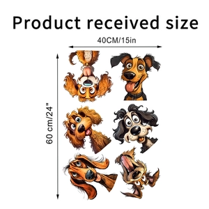 Detailed sheet of six cartoon dog wall decals with dimensions 40x60cm for home decor