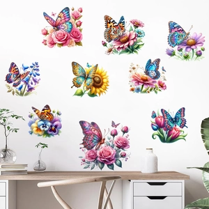 Self-adhesive sunflower and butterfly wall decals for home living room decoration