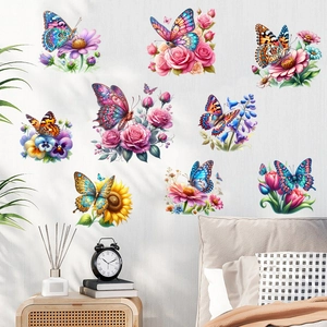 Self-adhesive sunflower and butterfly wall stickers for bedroom home decoration