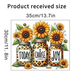 Detail view of sunflower stickers in leopard print jars with Today, I Choose, Joy labels
