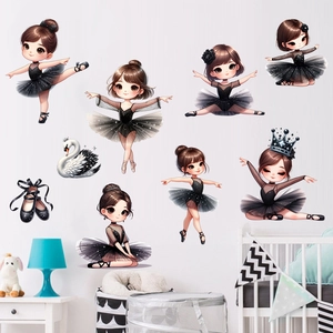 Stickers Muraux Cartoon Fille de Ballet Imperméable Amovible PVC Cygne Chaussures de Danse Décalcomanie DIY pour Chambre d'Enfant