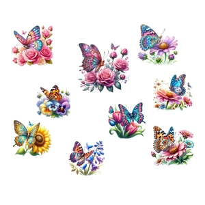 Self-adhesive wall sticker featuring sunflowers, butterflies and floral bouquets for decor