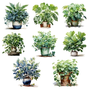 Set di 8 adesivi murali con piante verdi realistiche inclusi Monstera e Ficus a foglia