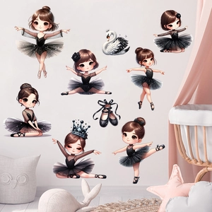 Stickers muraux de ballerine amovibles pour chambre d enfant avec cygnes et étoiles