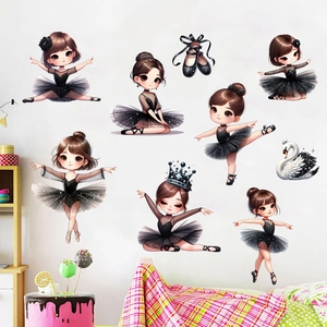 Stickers muraux ballerines avec danseuses et cygne pour décoration de chambre d'enfant