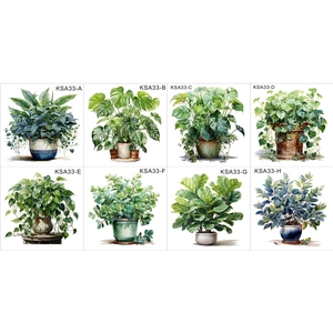 Set di 8 adesivi murali con piante verdi in vaso con vasi decorativi assortiti