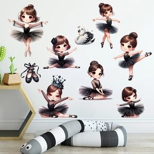 Stickers muraux ballerines avec cygne noir et chaussons pour décoration de chambre enfant