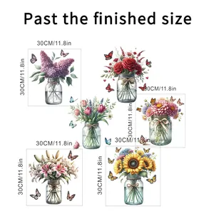 Detailed size specifications for six floral wall stickers measuring 30x30cm or 11.8 inches