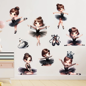 Détails des stickers muraux ballerines avec jupes en tulle et motifs de cygne noir