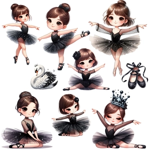 Stickers muraux ballerine avec cygne noir et tutu à paillettes pour décor de chambre