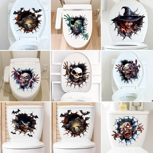 3D Halloween Toilet Stickers Horror Witch Bat Skull Zombie Waterproof PVC Wall Decals For Bathroom Home Party Decoration
