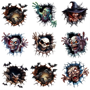 Halloween 3D wall stickers featuring zombie, skeleton, and witch for holiday decoration