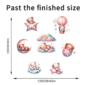 Detailed size layout of pink cartoon bear wall stickers showing 120x120cm dimensions