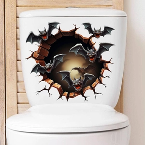 Detailed 3D Halloween wall decal featuring bats emerging from a broken wall on a white surface