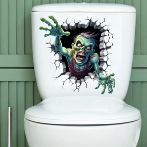 Detailed 3D zombie wall sticker with vivid green colors and realistic cracked wall effect