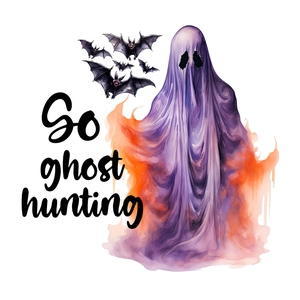 Macro detail of watercolor Halloween ghost wall sticker with Go Ghost Hunting text