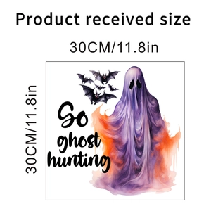 30x30cm Halloween ghost hunting wall decal featuring watercolor ghost and black bats