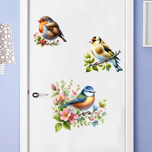Detailed waterproof bird wall decals featuring robins and finches on flower branches