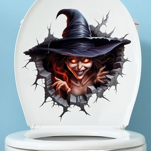 3D realistic witch wall sticker for Halloween toilet decor with cracked wall effect