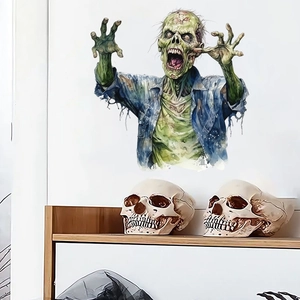 Halloween zombie wall decal with watercolor artistic style for spooky living room decoration