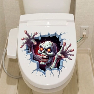 3D zombie toilet sticker featuring realistic blood and gore effect for Halloween decor