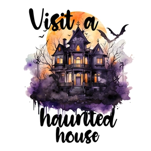 Detail of Halloween ghost house wall sticker with watercolor purple dripping effect