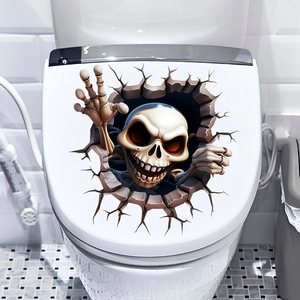 3D Halloween wall sticker featuring a scary skeleton popping out from a broken surface