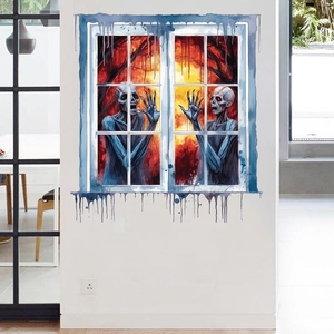 Halloween 3D Window Zombie Wall Sticker Horror Skeleton Peeking Wall Decal Scary Forest Halloween Party Home Decor