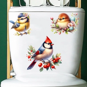 Waterproof wall stickers featuring realistic birds on flower branches for home decoration