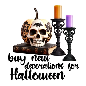 Detail of Halloween ghost castle pumpkin stickers and decorative candles set