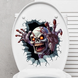 3D realistic zombie skull decal with glowing red eyes breaking through a white surface