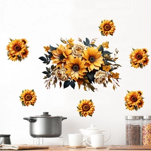 Stickers muraux autocollants de tournesols et roses pour décoration de salon et chambre