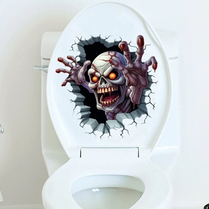 3D horror zombie skeleton decal for toilet lid, waterproof PVC Halloween wall sticker