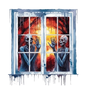 Halloween zombie window wall sticker with watercolor ink splatter effect for home decor