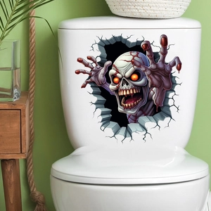 3D scary zombie bathroom wall sticker on white toilet tank for Halloween decoration
