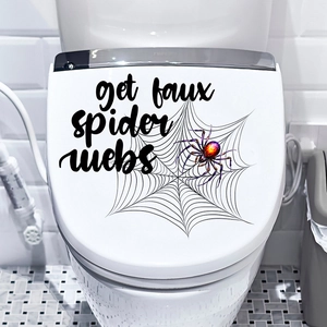 Halloween toilet lid decal featuring colorful spider webs and spooky web pattern details