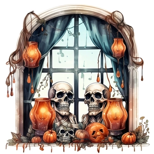 Halloween skull and pumpkin self-adhesive wall stickers with lanterns for home decoration