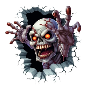 Detailed zombie skull wall decal bursting through wall for Halloween decoration